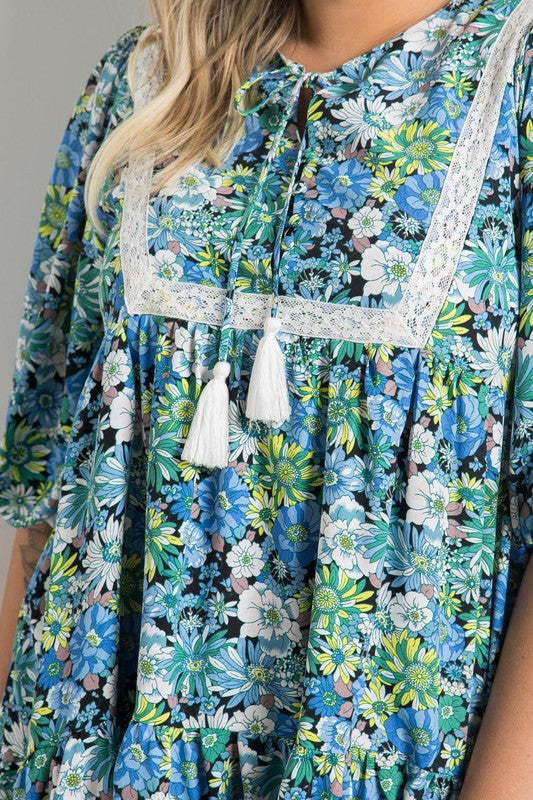 ✿Plus Size✿ Blue Flower Patch Dress