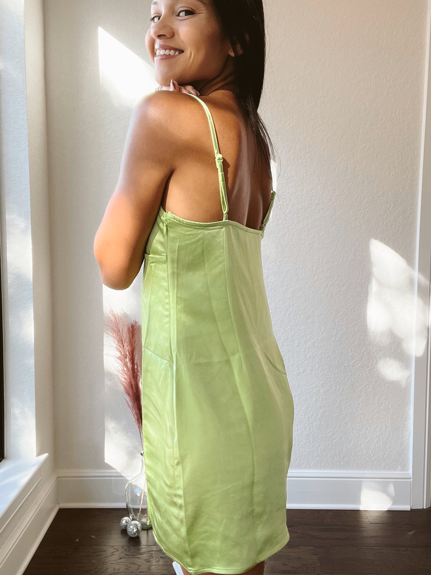 Key Lime Satin Dress