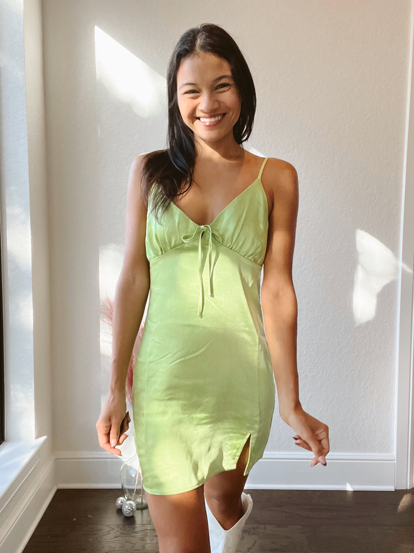 Key Lime Satin Dress