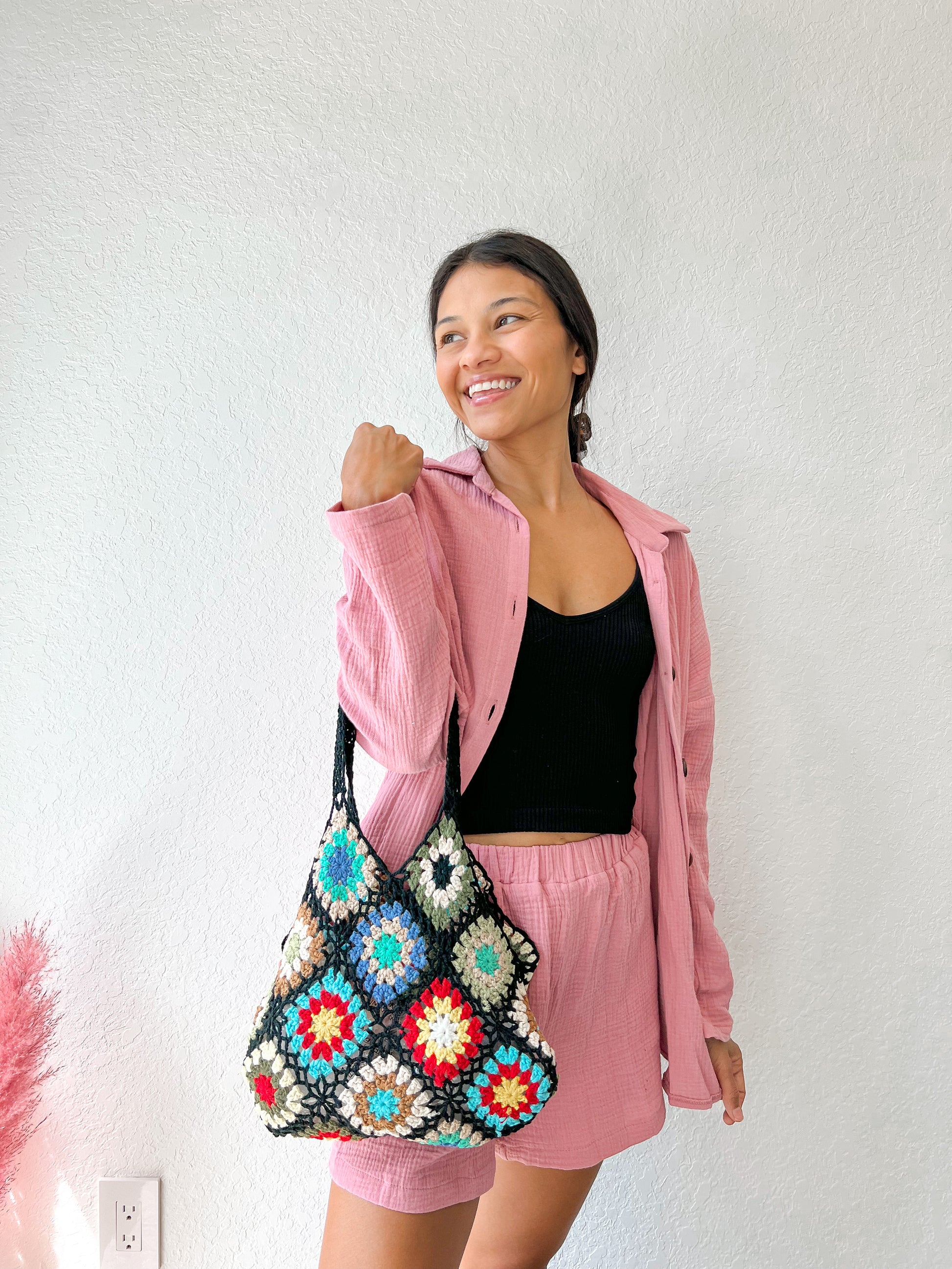 Petal Pink Crochet Tote Bag