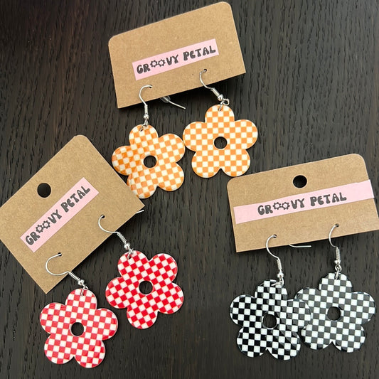 Checkered Flower Earrings