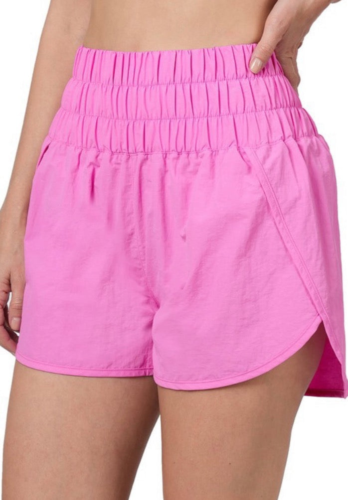 Smocked Running Shorts- Bright Mauve