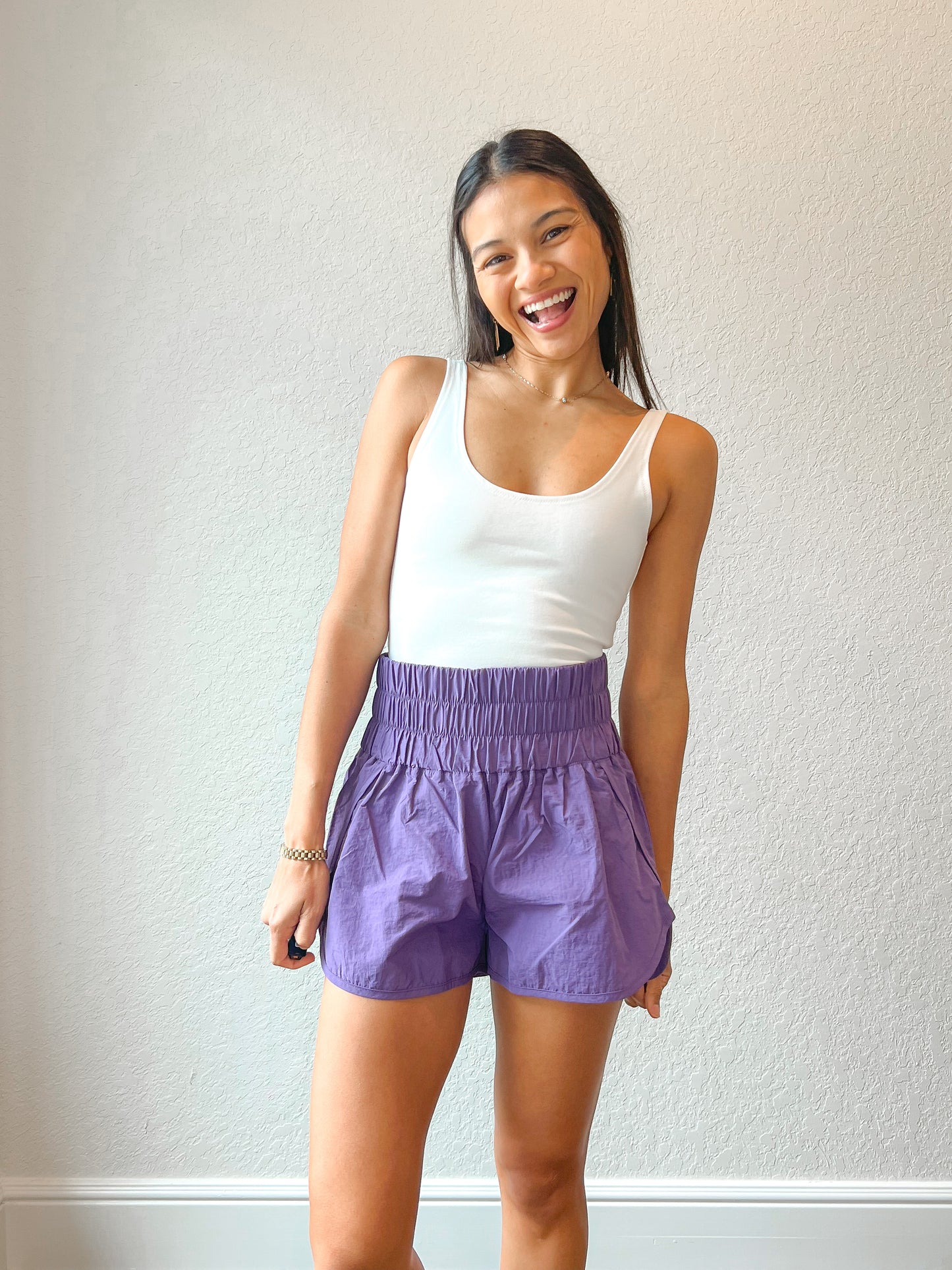 Smocked Running Shorts- Dk Lilac