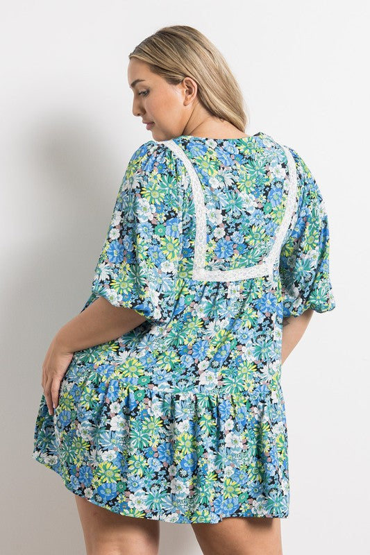 ✿Plus Size✿ Blue Flower Patch Dress