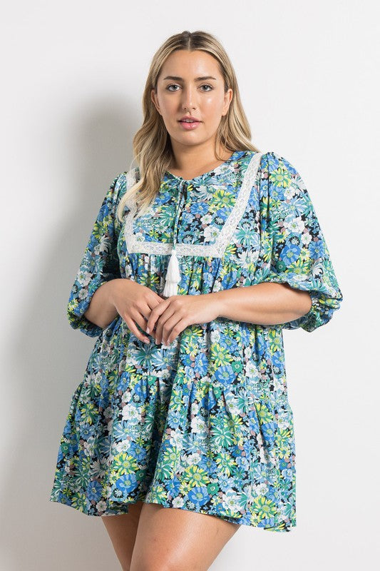 ✿Plus Size✿ Blue Flower Patch Dress