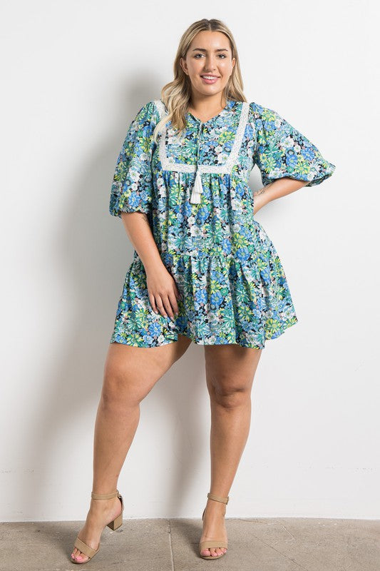 ✿Plus Size✿ Blue Flower Patch Dress